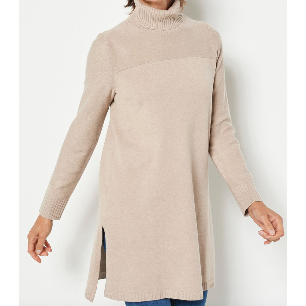 Modern Soul Comfort Yarn Turtleneck Sweater Tunic Cobblestone Medium Size